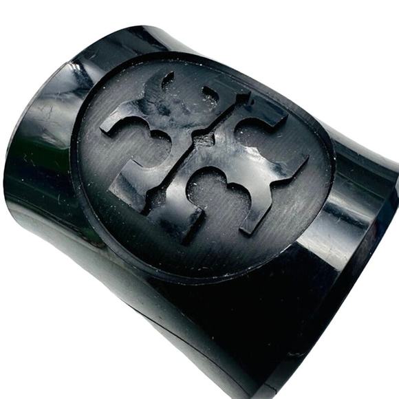 TORY BURCH Designer Acrylic Black Logo Luxury Bracelet Cuff Monogram - Picture 1 of 13